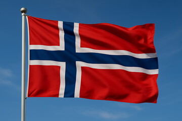 Norway Flag Waving in Wind – Clear Sky Background