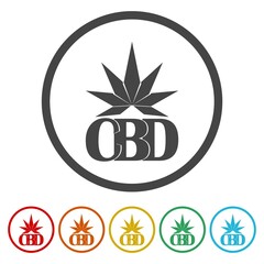 CBD icon . Set icons in color circle buttons