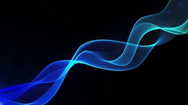 Abstract wave dot particle background animation. blue light particle with shiny effect. Smooth and calm light effect. High quality 4k Technology background.
