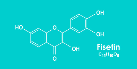 Obraz na płótnie Canvas Fisetin chemical formula, molecular structure on blue background
