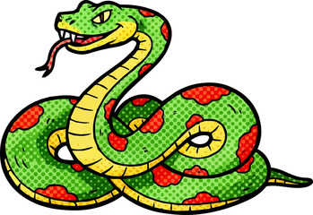 Cartoon Green Snake Illustration with Red Spots