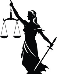 Silhouette of lady justice holding scales and sword