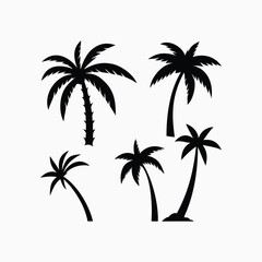Black Palm Tree Vector Silhouettes Isolated on White Background