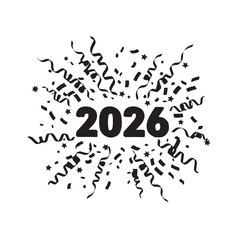2026 colorful confetti numbers, festive New Year celebration logo.