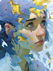 Healing Mind Concept Art – Realistic Portrait with Puzzle Piece Head and Pastel Swirl Background