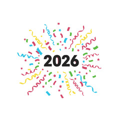 2026 colorful confetti numbers, festive New Year celebration logo.
