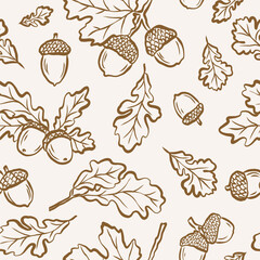 Hand drawn doodle oak branches and acorns background © Maria
