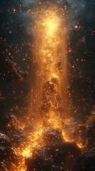 Abstract cosmic energy explosion with glowing particles and dark nebulae, a powerful celestial event