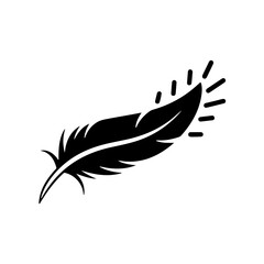 Obraz premium Stylized black silhouette of a feather with radiating lines, representing lightness and freedom, perfect for graphic design elements