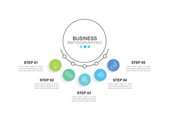 Business infographic template. 5 Step timeline journey. Process diagram, 5 options on white background