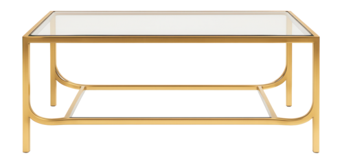 Elegant gold and glass coffee table showcasing modern design.