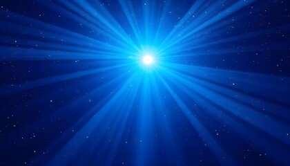 Naklejka premium A bright light source in the center of a blue background with rays emanating outwards.