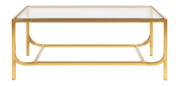 Elegant gold and glass coffee table showcasing modern design.