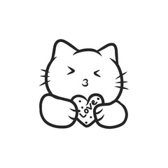 Kawaii Cat Holding Love Heart Hand Drawn Vector Illustration