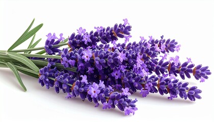 Fototapeta premium A lavender plant with purple flowers realistic detail white background with smooth highlights 
