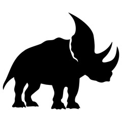 Silhouette of a triceratops dinosaur with three horns and a frill standing in a side profile view