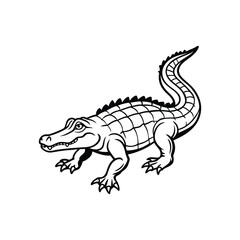 Fototapeta premium Black and White Illustration of an Alligator reptile