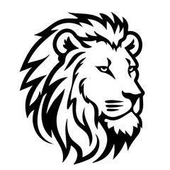 Illustration of a lion head with a detailed mane in black and white vector graphic design artwork style