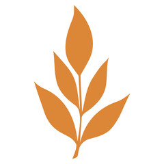 Illustration of a symmetrical branch with pointed leaves in a warm orange color on a white background