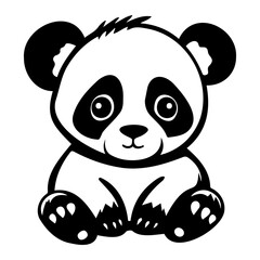 Illustration of a cute panda bear sitting with its paws visible in a black and white drawing style