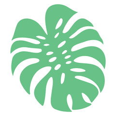 Illustration of a single light green monstera leaf with cutouts on a white background displayed centrally