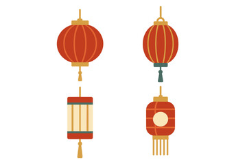 Collection of traditional red and gold Chinese lanterns for festive celebrations and cultural events, Asian holiday decorations