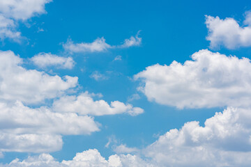 Beautiful bright and clear blue sky with scattered clouds.