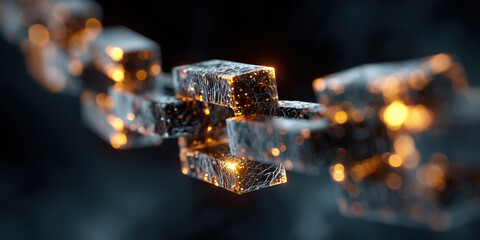 Digital rendering of blockchain system glowing futuristic chain technology, abstract network connection, innovation concept
