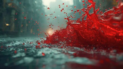 激しい勢いの流血を地面からのローアングルで捉えた瞬間