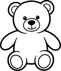 Obraz premium Line art silhouette of a cute teddy bear in black and white illustration. Vector illustration