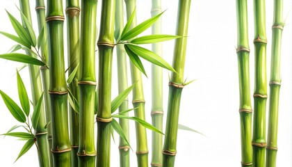 A bamboo plant with tall green stalks realistic texture white background with soft natural lighting
