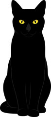 Black Cat Silhouette with Glowing Yellow Eyes, Halloween Spooky Animal Figure, Scary Haunted Creature Illustration for Holiday Decoration PNG