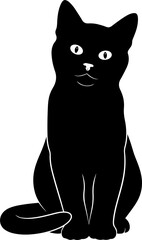 Black Cat Silhouette, Domestic Pet Feline Animal Shape Illustration, Simple Kitten Graphic for Design, Art, Craft, Logo and Decoration PNG