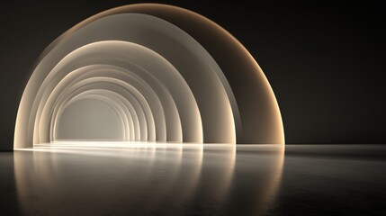 Obraz premium Golden symmetrical tunnel with curved architecture for luxury design projects.