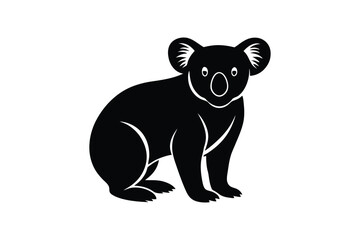 Black Silhouette of a Koala Sitting on White Background