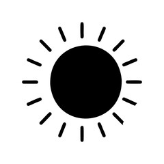 Sun symbol silhouette with shining rays-Black silhouette of a sun with radiating rays, symbolizing warmth, summer, daylight, energy, weather, nature, and brightness.
