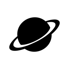 Silhouette of planet with orbiting ring-Black silhouette of a planet with a surrounding ring, symbolizing space, astronomy, universe, exploration, science, and cosmic celestial bodies.
