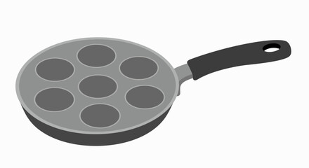 A gray, round, non-stick pan with compartments for cooking small items, like dumplings or small cakes.