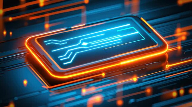 Digital circuit board with microchip and processor technology illustration