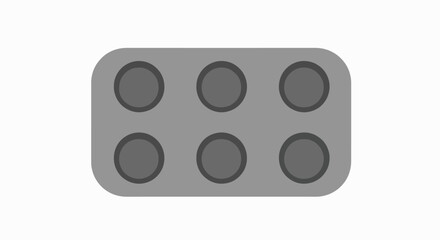 A simple, top-down illustration of a gray muffin tin with six circular indentations.