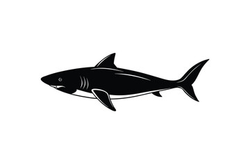 Black silhouette of a shark with white accents fish
