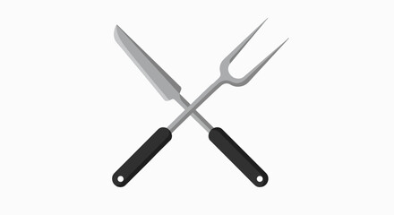 Fototapeta premium Crossed carving knife and fork with black handles.