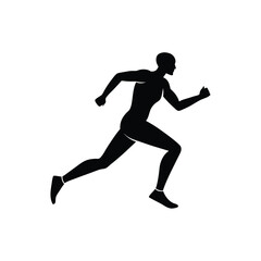 Black Silhouette of a Runner in Motion white background