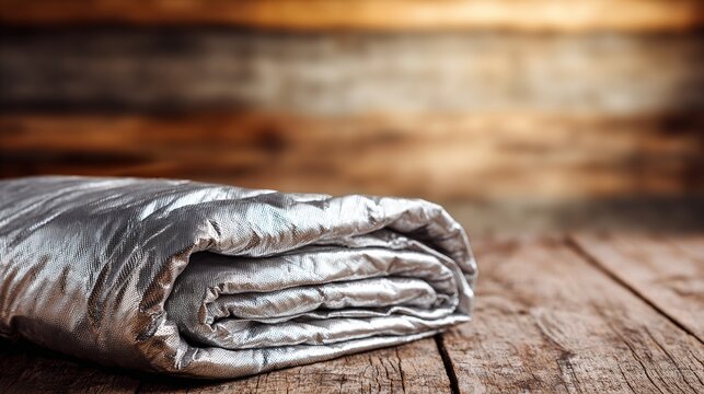 reassurance. Folded emergency blanket with silver lining, conveying reassurance for Japan's Disaster Prevention Day. public awareness campaigns.