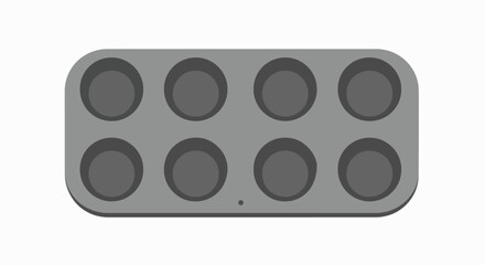 Gray rectangular muffin baking pan with eight empty muffin cups.