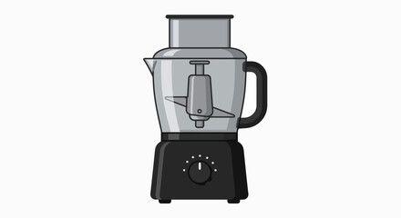 Illustration of a food processor with a black base and clear container.
