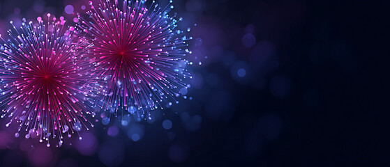Vibrant abstract background featuring colorful fireworks bursting in the night sky, creating a festive atmosphere for a big savings event or celebration