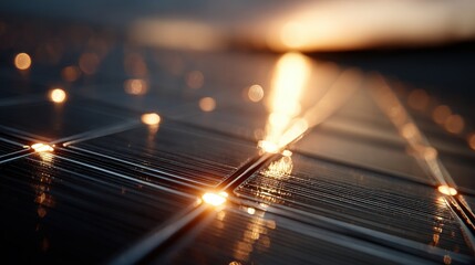 Sustainable Horizon Drone view of glowing battery grids at twilight
