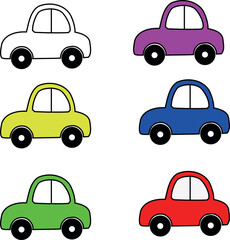 Colorful cartoon cars in various shapes and designs  