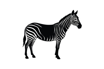 Black silhouette of a zebra with white stripes animal